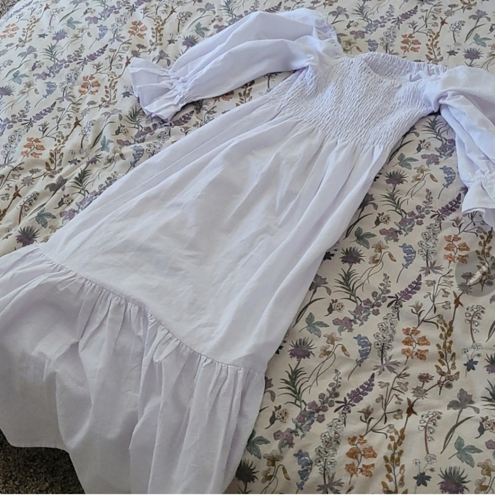 100 % linen summer dress white size S beach dress - Picture 6 of 8